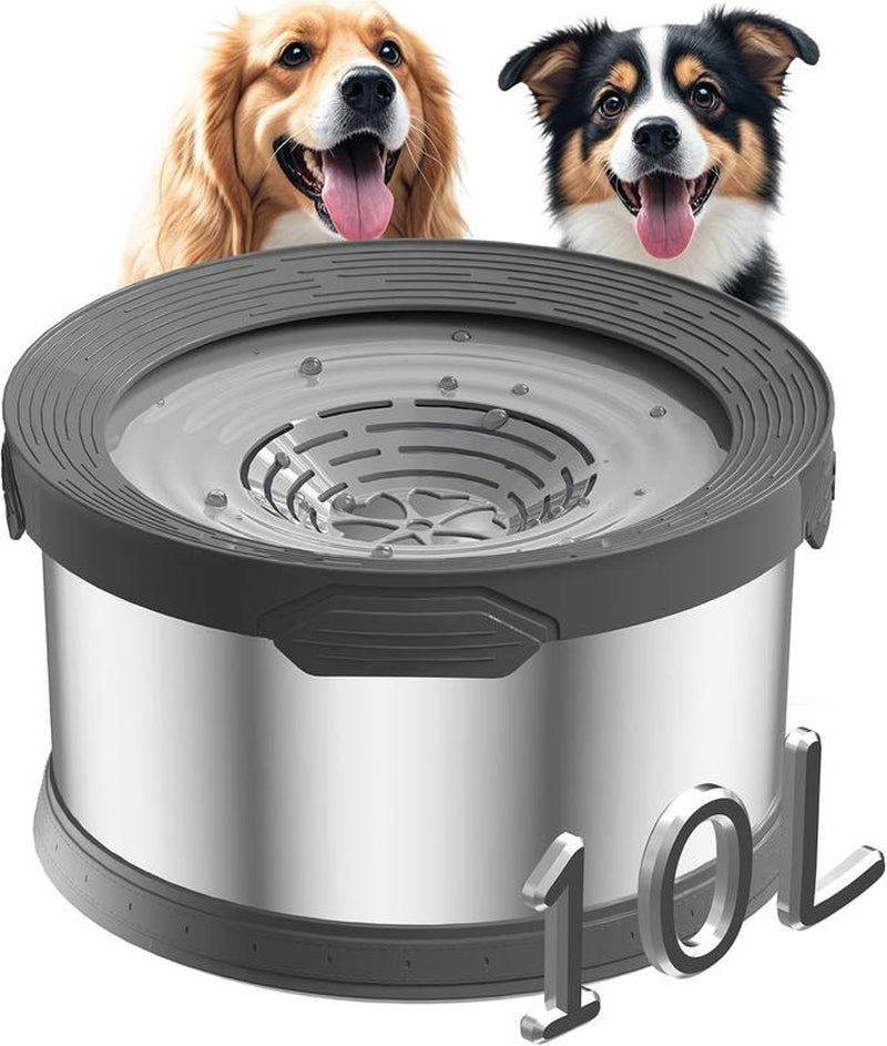 10L Rounded Dog Water Bowl 270Oz Super Large Capacity No Spill Water Bowl for Dogs Stainless Steel Dog Bowls for Large Dogs No Splash Dog Water Bowl with Anti-Slip Mat for Messy Drinkers
