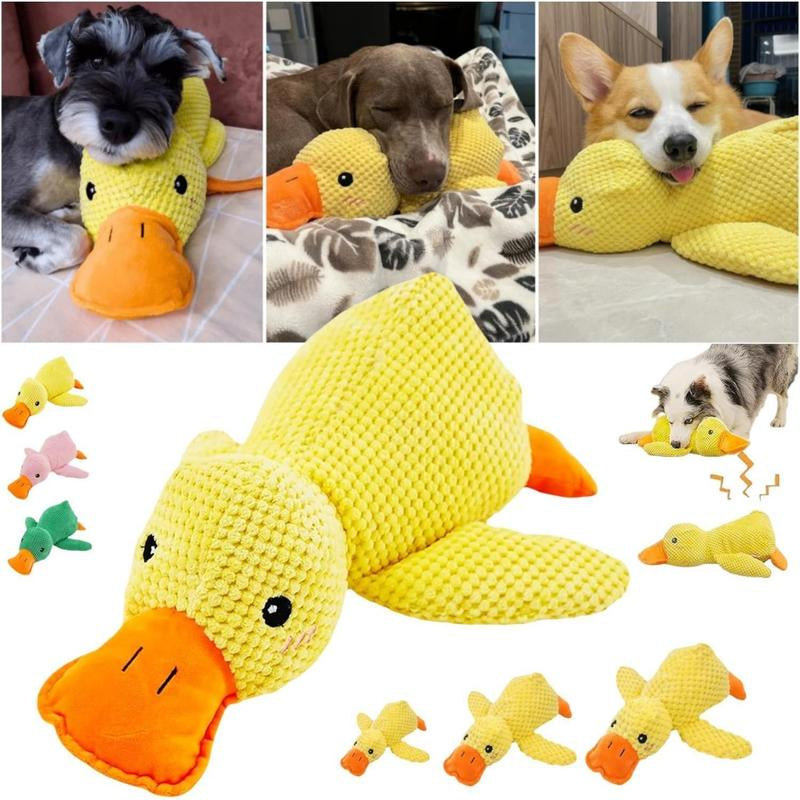 Calming Duck Dog Toy 2025 Upgrade Emotional Support Duck for Dog Unbreakable Stuffed Plush Dog Toy for Aggressive Chewers Resistant Squeaky Dog Toy Interactive Dog Toys for Indoor Outdoor (Yellow)