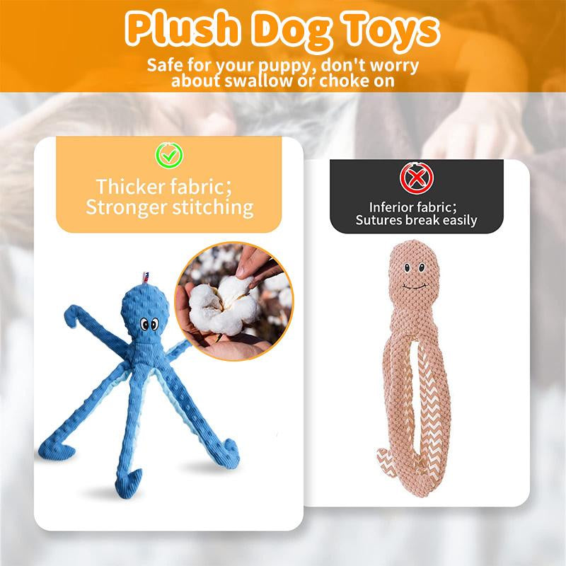 PETLOU Multi-Dog Household Essential | 16" Twin Pack Octopi Plush for Dogs - 2-In-1 Durable Chew Bundle (Baby Blue + Rose) Canine Dog Toys