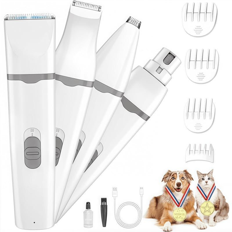 4In1 Pet Hair Trimming Set, Suitable for Cats and Dogs, Low Noise Rechargeable,4Replaceable Heads,Pet Grooming Set,Pet Scissors,For All Sizes Animals