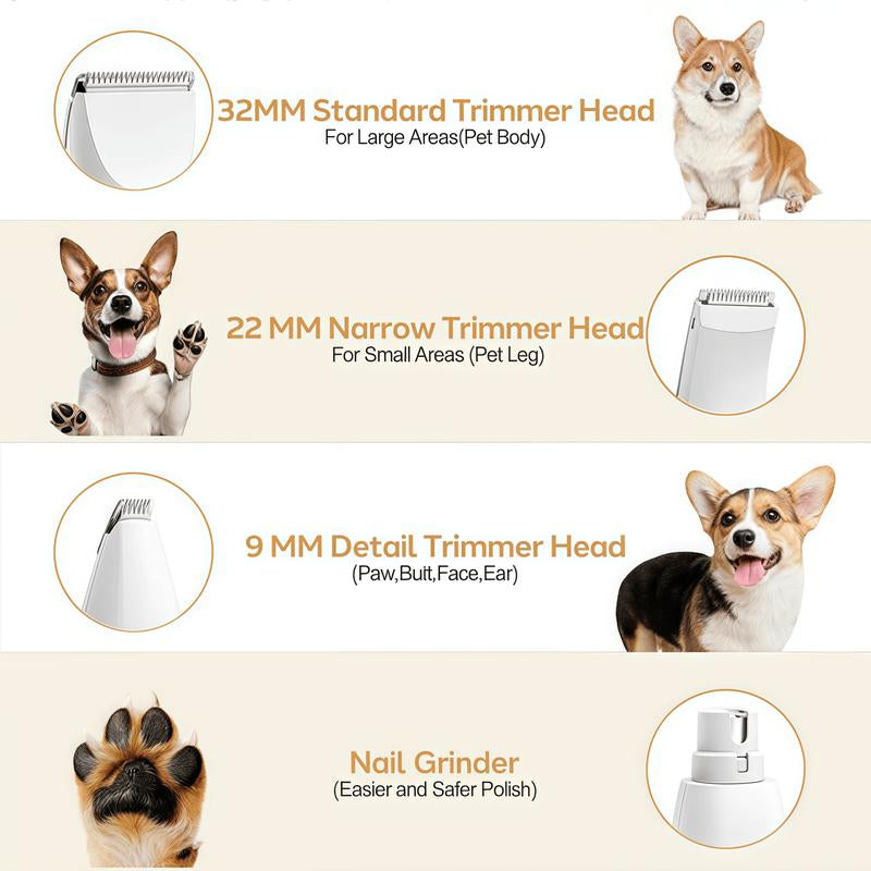 4In1 Pet Hair Trimming Set, Suitable for Cats and Dogs, Low Noise Rechargeable,4Replaceable Heads,Pet Grooming Set,Pet Scissors,For All Sizes Animals