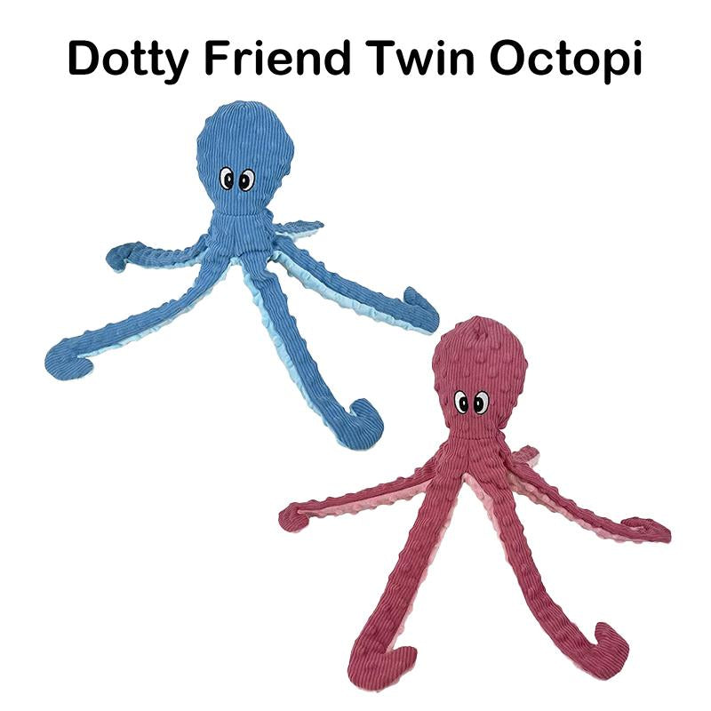 PETLOU Multi-Dog Household Essential | 16" Twin Pack Octopi Plush for Dogs - 2-In-1 Durable Chew Bundle (Baby Blue + Rose) Canine Dog Toys