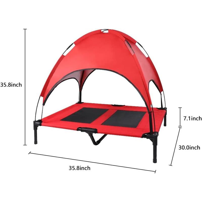 SMONTER Elevated Dog Bed with Canopy - Portable Raised Dog Bed Cooling Dog Place Board Mesh Pet Cot for Large Dogs Oxford Fabric Removable Canopy Shade for Camping Beach Indoor Outdoor