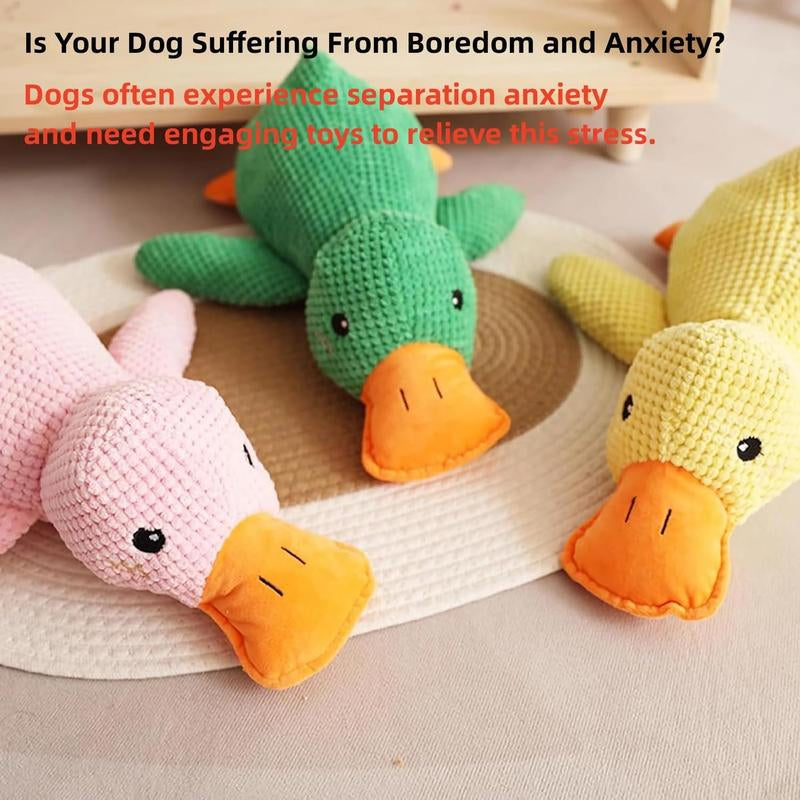 Calming Duck Dog Toy 2025 Upgrade Emotional Support Duck for Dog Unbreakable Stuffed Plush Dog Toy for Aggressive Chewers Resistant Squeaky Dog Toy Interactive Dog Toys for Indoor Outdoor (Yellow)