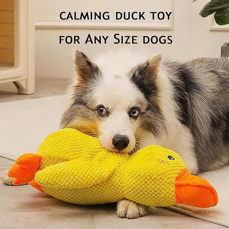 Calming Duck Dog Toy 2025 Upgrade Emotional Support Duck for Dog Unbreakable Stuffed Plush Dog Toy for Aggressive Chewers Resistant Squeaky Dog Toy Interactive Dog Toys for Indoor Outdoor (Yellow)