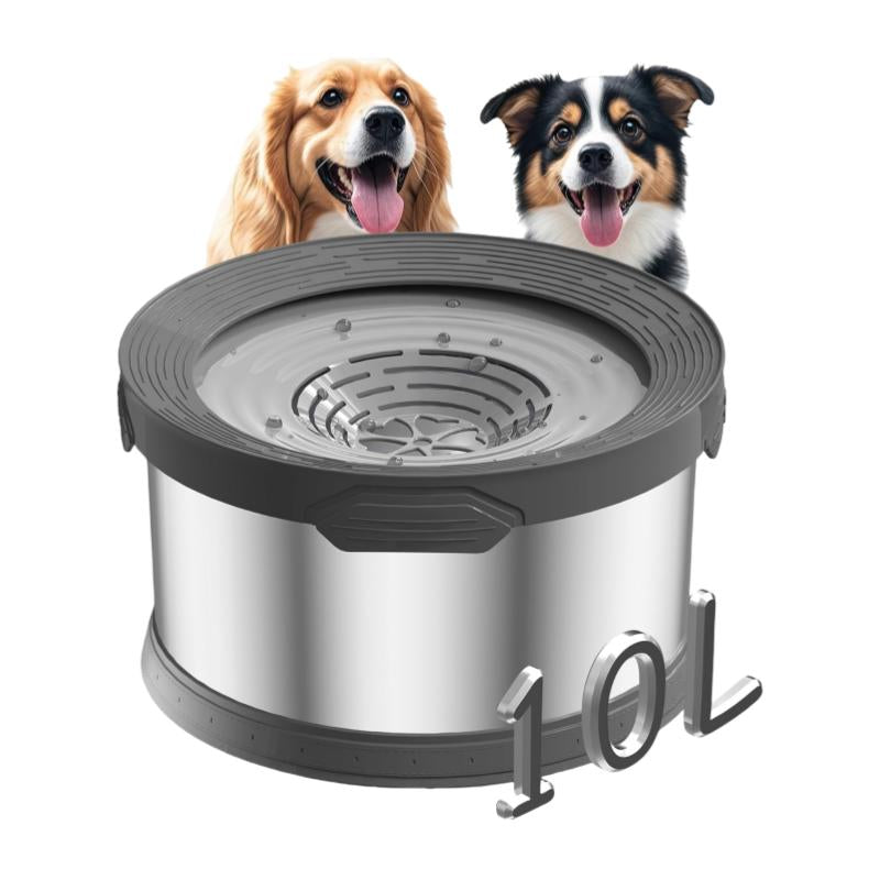 10L Rounded Dog Water Bowl 270Oz Super Large Capacity No Spill Water Bowl for Dogs Stainless Steel Dog Bowls for Large Dogs No Splash Dog Water Bowl with Anti-Slip Mat for Messy Drinkers