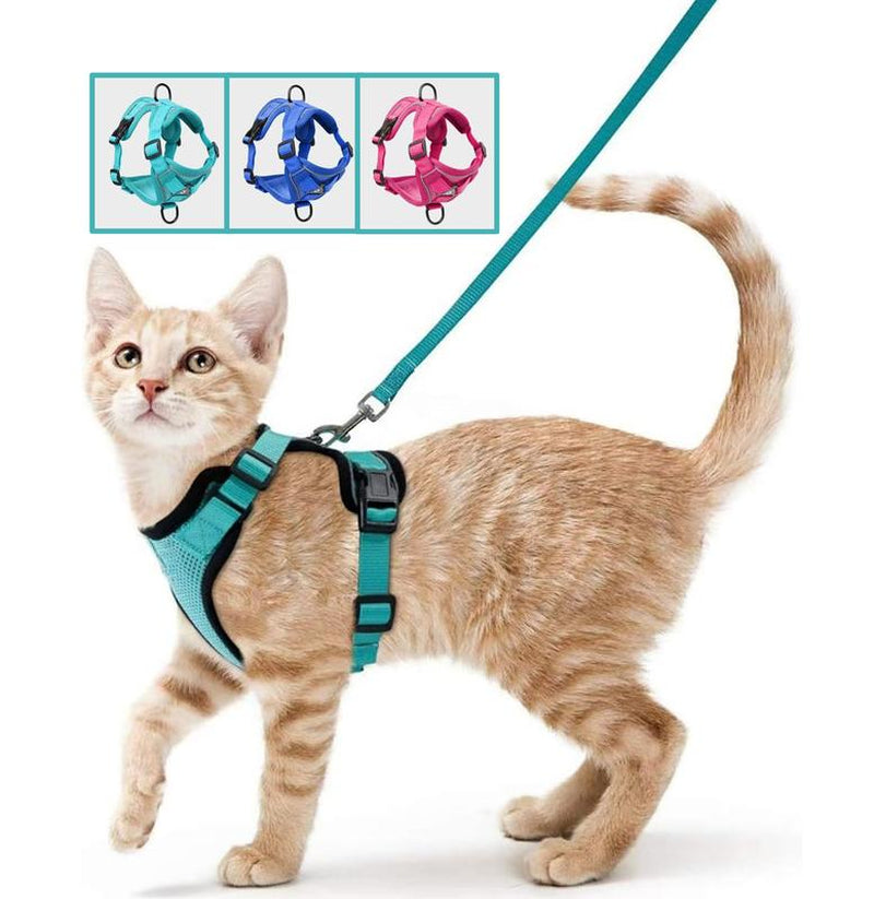 Cat Harness and Leash Set, Escape Proof Safe Adjustable Kitten Vest Harnesses for Walking, Easy Control Soft Breathable Mesh Jacket with Reflective Strips for Cats