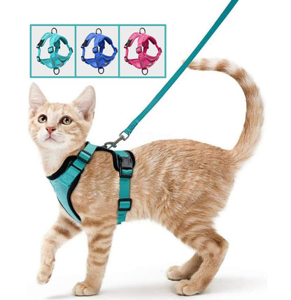 Cat Harness and Leash Set, Escape Proof Safe Adjustable Kitten Vest Harnesses for Walking, Easy Control Soft Breathable Mesh Jacket with Reflective Strips for Cats