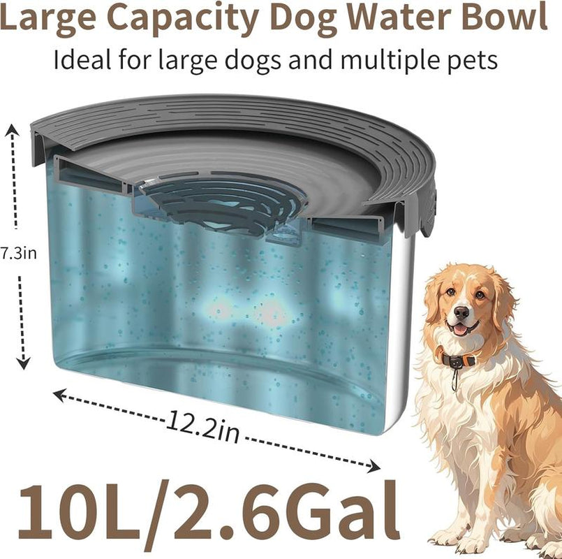 10L Rounded Dog Water Bowl 270Oz Super Large Capacity No Spill Water Bowl for Dogs Stainless Steel Dog Bowls for Large Dogs No Splash Dog Water Bowl with Anti-Slip Mat for Messy Drinkers