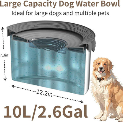 10L Rounded Dog Water Bowl 270Oz Super Large Capacity No Spill Water Bowl for Dogs Stainless Steel Dog Bowls for Large Dogs No Splash Dog Water Bowl with Anti-Slip Mat for Messy Drinkers