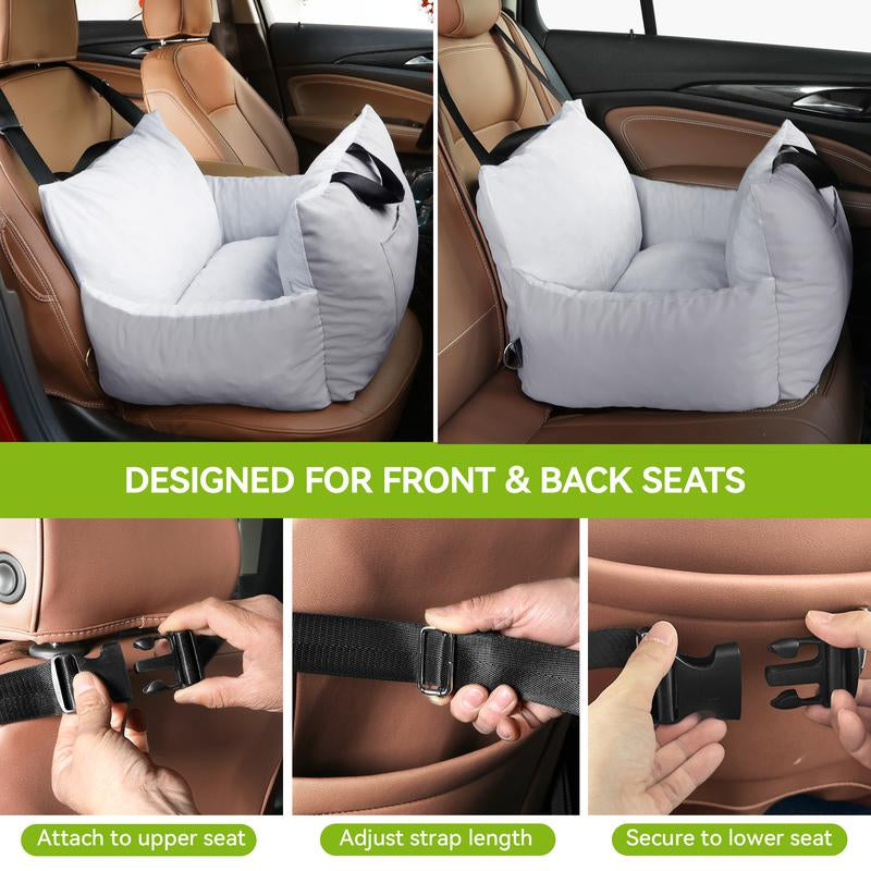 YITAHOME Dog Car Seat for Small Dogs up to 20Lbs, Portable Pet Booster Seats with Storage Pocket, Straps, Washable and Detachable, Soft Car Travel Dog Bed