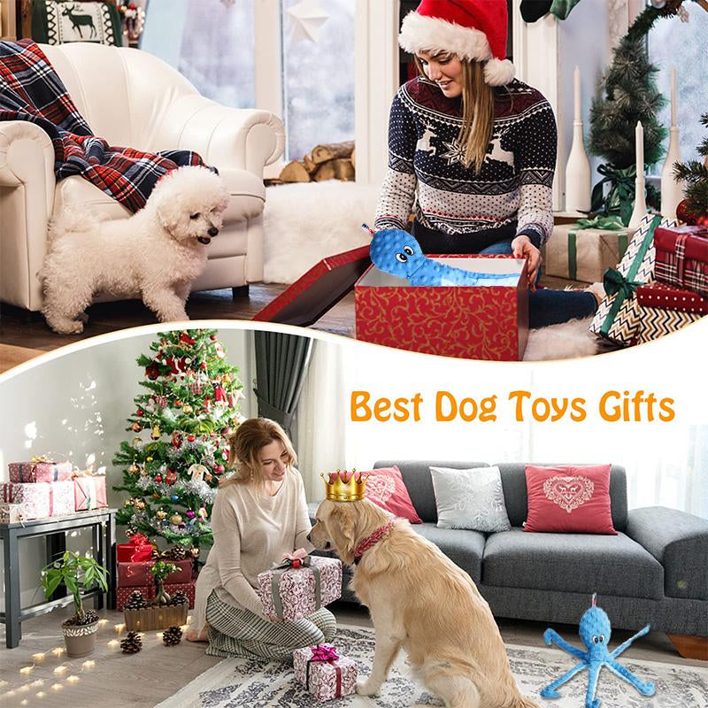 PETLOU Multi-Dog Household Essential | 16" Twin Pack Octopi Plush for Dogs - 2-In-1 Durable Chew Bundle (Baby Blue + Rose) Canine Dog Toys