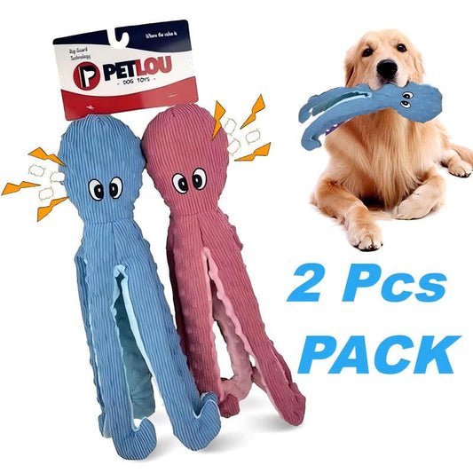 PETLOU Multi-Dog Household Essential | 16" Twin Pack Octopi Plush for Dogs - 2-In-1 Durable Chew Bundle (Baby Blue + Rose) Canine Dog Toys