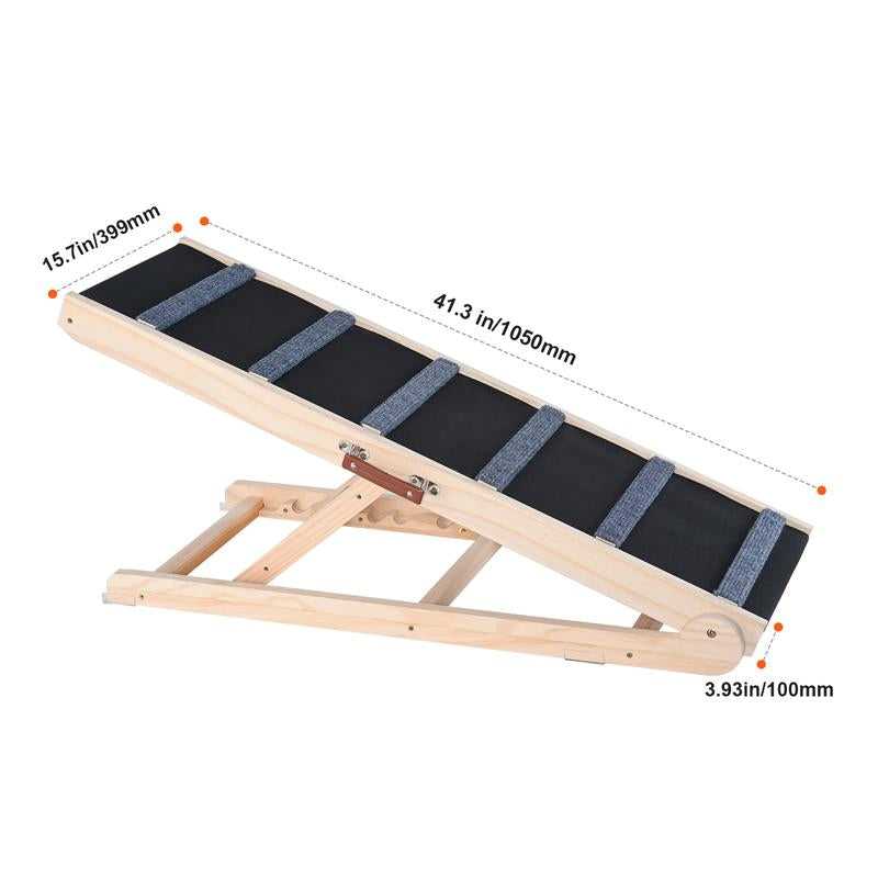VEVOR Dog Ramp, Folding Pet Ramp for Bed, Adjustable Dog Ramp for Small, Large, Old Dogs & Cats, Wooden Pet Ramp with 41.3" Long Ramp, Adjustable from 13.77" to 25.59", Suitable for Couch, Sofa, Car