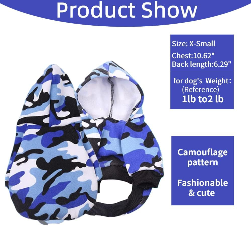 Dog Hoodie Sweatshirts Puppy Sweaters for Small Dogs Boy Girl for 1-2Lbs Dogs - Winter Fall Dog Clothes for Chihuahua Doggie Pet Cat Warm Fleece Coat Outfit Camo (X-Small (1-2Lbs))