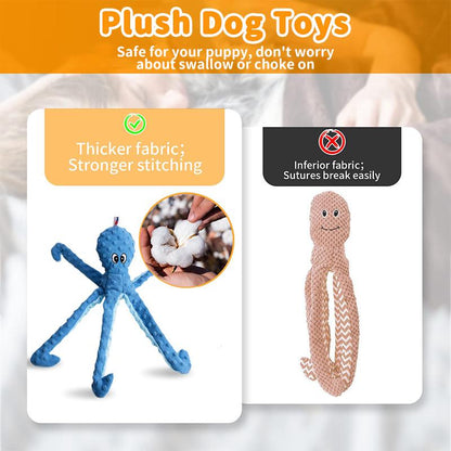 PETLOU Multi-Dog Household Essential | 16" Twin Pack Octopi Plush for Dogs - 2-In-1 Durable Chew Bundle (Baby Blue + Rose) Canine Dog Toys