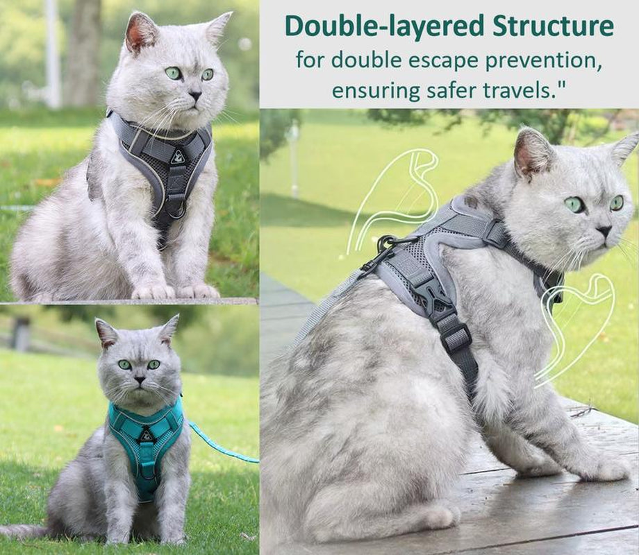 Cat Harness and Leash Set, Escape Proof Safe Adjustable Kitten Vest Harnesses for Walking, Easy Control Soft Breathable Mesh Jacket with Reflective Strips for Cats