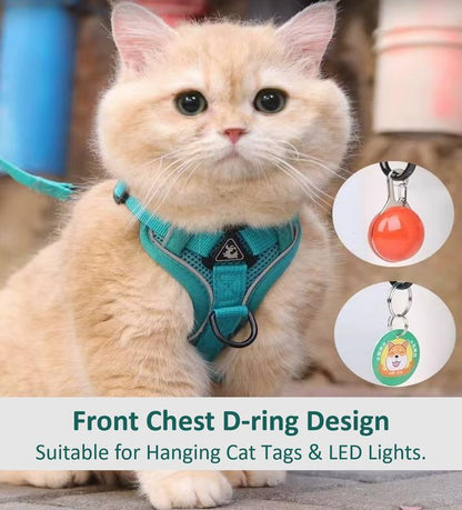 Cat Harness and Leash Set, Escape Proof Safe Adjustable Kitten Vest Harnesses for Walking, Easy Control Soft Breathable Mesh Jacket with Reflective Strips for Cats