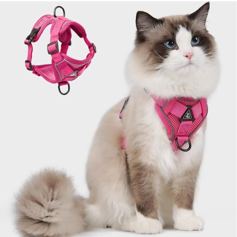 Cat Harness and Leash Set, Escape Proof Safe Adjustable Kitten Vest Harnesses for Walking, Easy Control Soft Breathable Mesh Jacket with Reflective Strips for Cats