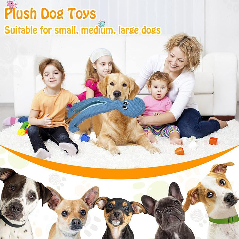 PETLOU Multi-Dog Household Essential | 16" Twin Pack Octopi Plush for Dogs - 2-In-1 Durable Chew Bundle (Baby Blue + Rose) Canine Dog Toys