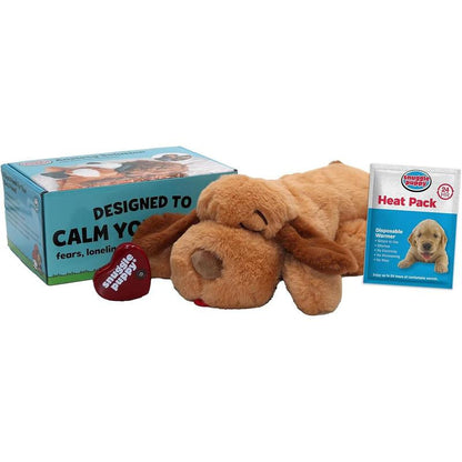 Original Snuggle Puppy Heartbeat Stuffed Toy for Dogs. Pet Anxiety Relief and Calming Aid, Comfort Toy for Behavioral Training in Biscuit