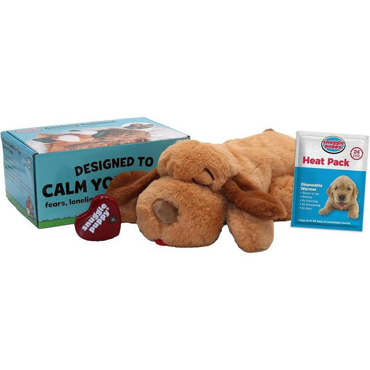 Original Snuggle Puppy Heartbeat Stuffed Toy for Dogs. Pet Anxiety Relief and Calming Aid, Comfort Toy for Behavioral Training in Biscuit