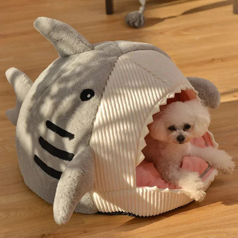 Plush shark pet bed for small dogs