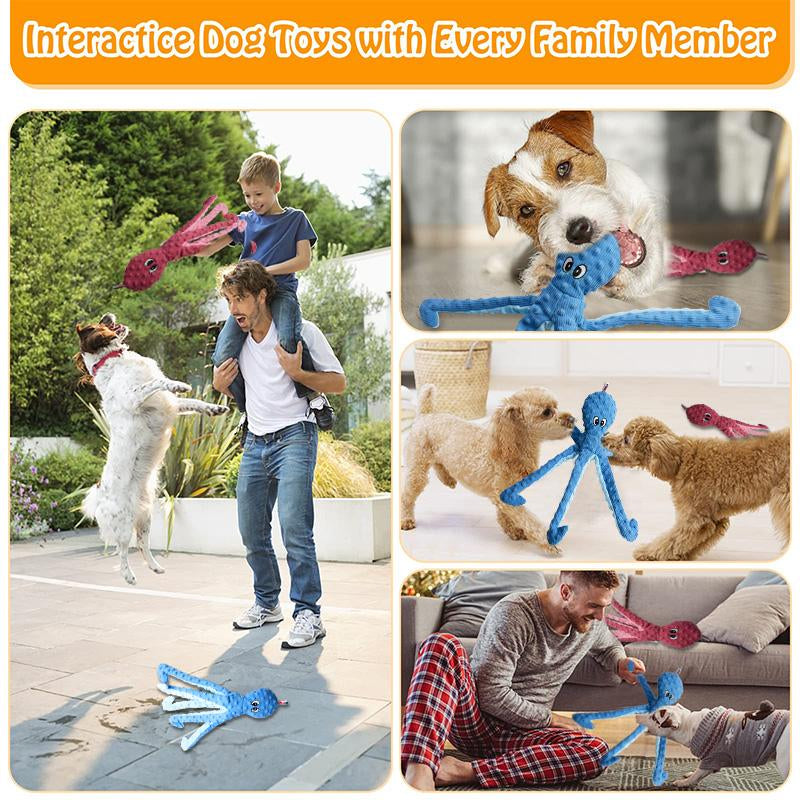 PETLOU Multi-Dog Household Essential | 16" Twin Pack Octopi Plush for Dogs - 2-In-1 Durable Chew Bundle (Baby Blue + Rose) Canine Dog Toys