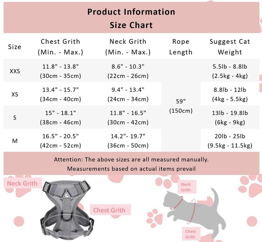 Cat Harness and Leash Set, Escape Proof Safe Adjustable Kitten Vest Harnesses for Walking, Easy Control Soft Breathable Mesh Jacket with Reflective Strips for Cats
