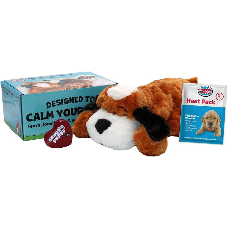 Original Snuggle Puppy Heartbeat Stuffed Toy for Dogs. Pet Anxiety Relief and Calming Aid, Comfort Toy for Behavioral Training in Biscuit