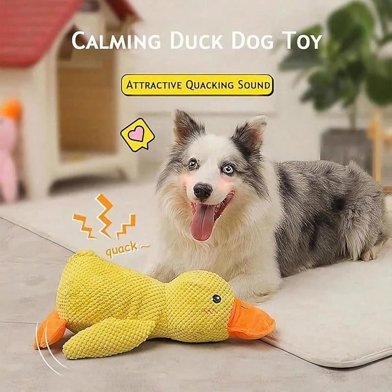 Calming Duck Dog Toy 2025 Upgrade Emotional Support Duck for Dog Unbreakable Stuffed Plush Dog Toy for Aggressive Chewers Resistant Squeaky Dog Toy Interactive Dog Toys for Indoor Outdoor (Yellow)