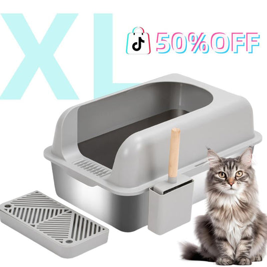 Enclosed Cat Litter Box Stainless Steel with Lid, XL Extra Large Litter Box for Big Cats, Metal