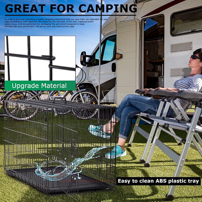 42 Inch Dog Cage for Large Dogs Indoor, Folding Dog Crates and Kennels Double Door, Black Dog Kennels for Large Dogs,Pet Cage with Tray Pan for Dogs