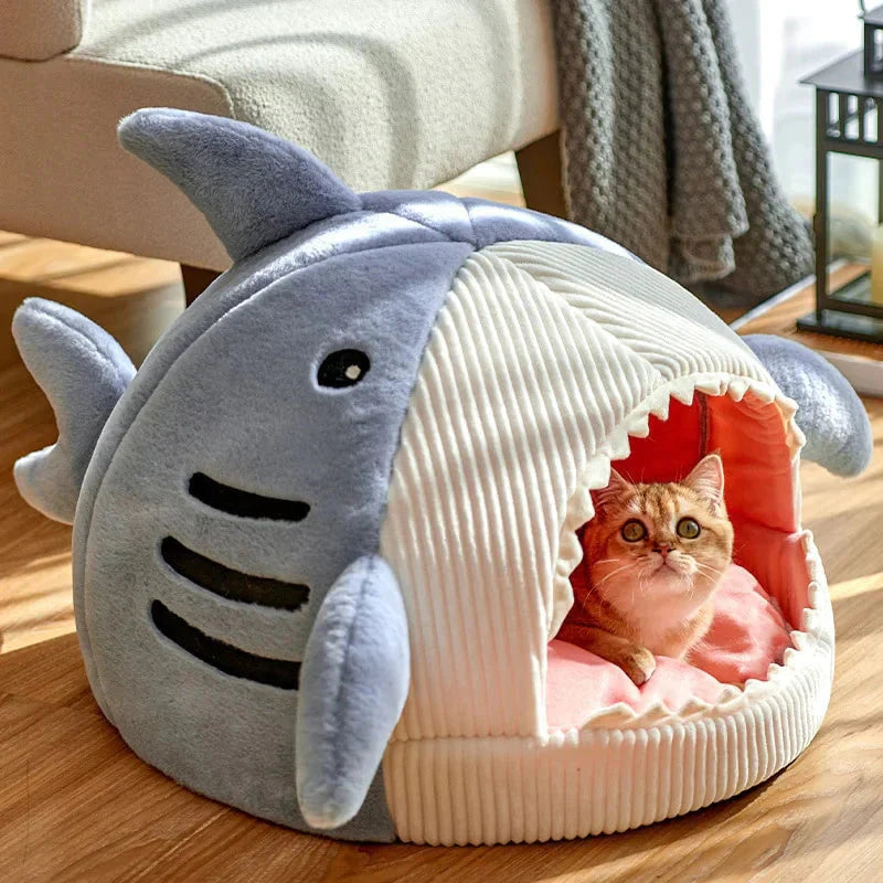 Soft cozy pet bed shaped like a shark