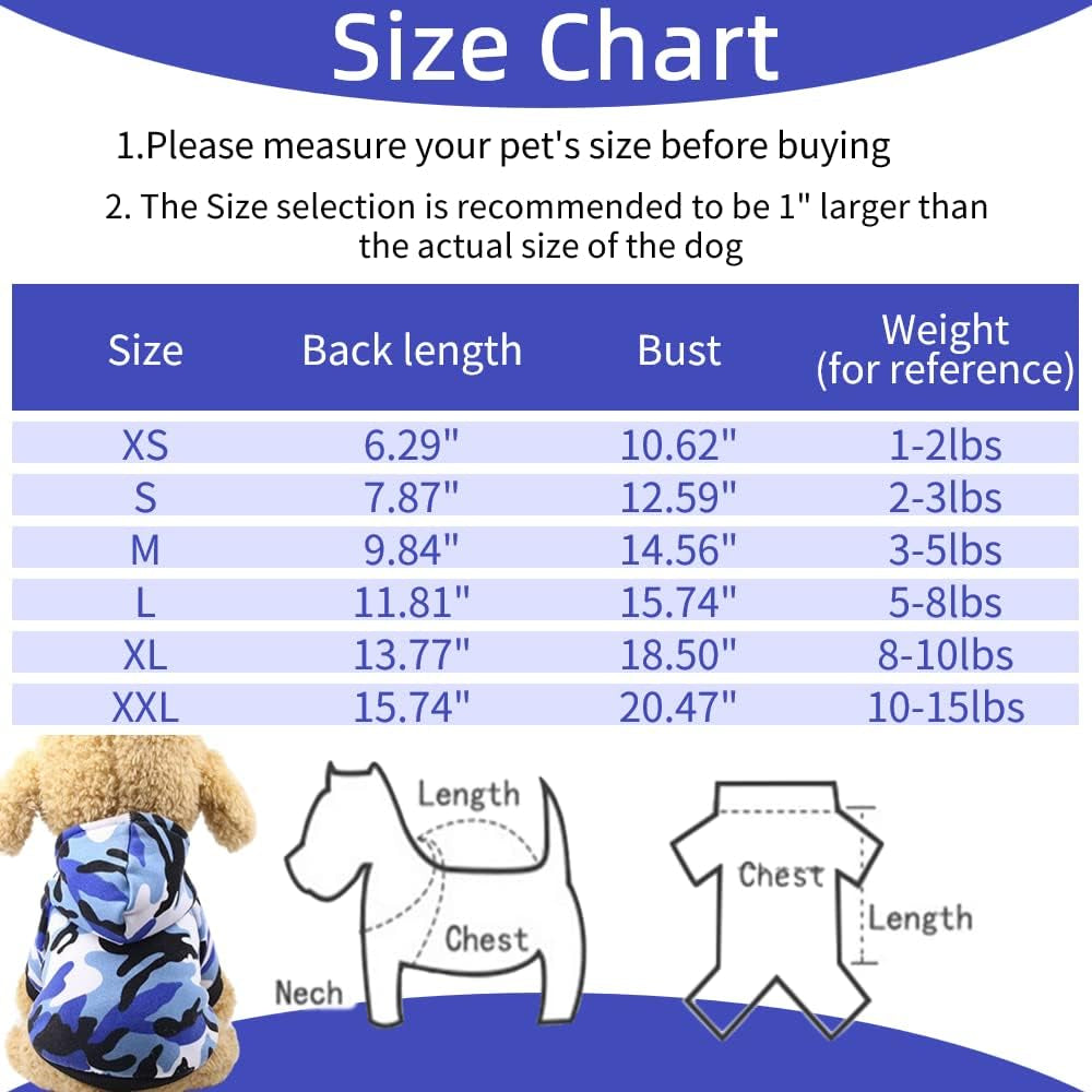 Dog Hoodie Sweatshirts Puppy Sweaters for Small Dogs Boy Girl for 1-2Lbs Dogs - Winter Fall Dog Clothes for Chihuahua Doggie Pet Cat Warm Fleece Coat Outfit Camo (X-Small (1-2Lbs))