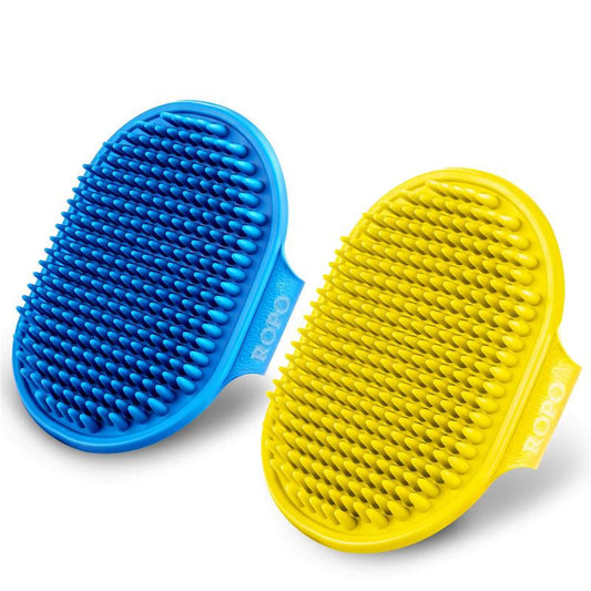 ROPO Dog Grooming Brush, Pet Shampoo Bath Brush Soothing Massage Rubber Comb with Adjustable Ring Handle 2Pcs
